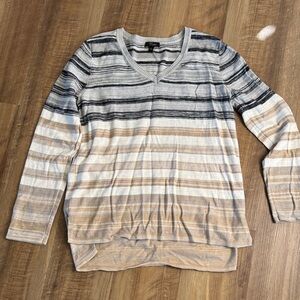 Cupio Gray and Black Striped V-Neck Top